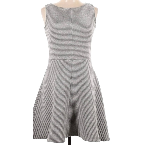 LOFT Gray Ribbed Fit & Flare A-Line Sleeveless Dress with Stretch, Cotton , 6 - Picture 2 of 5